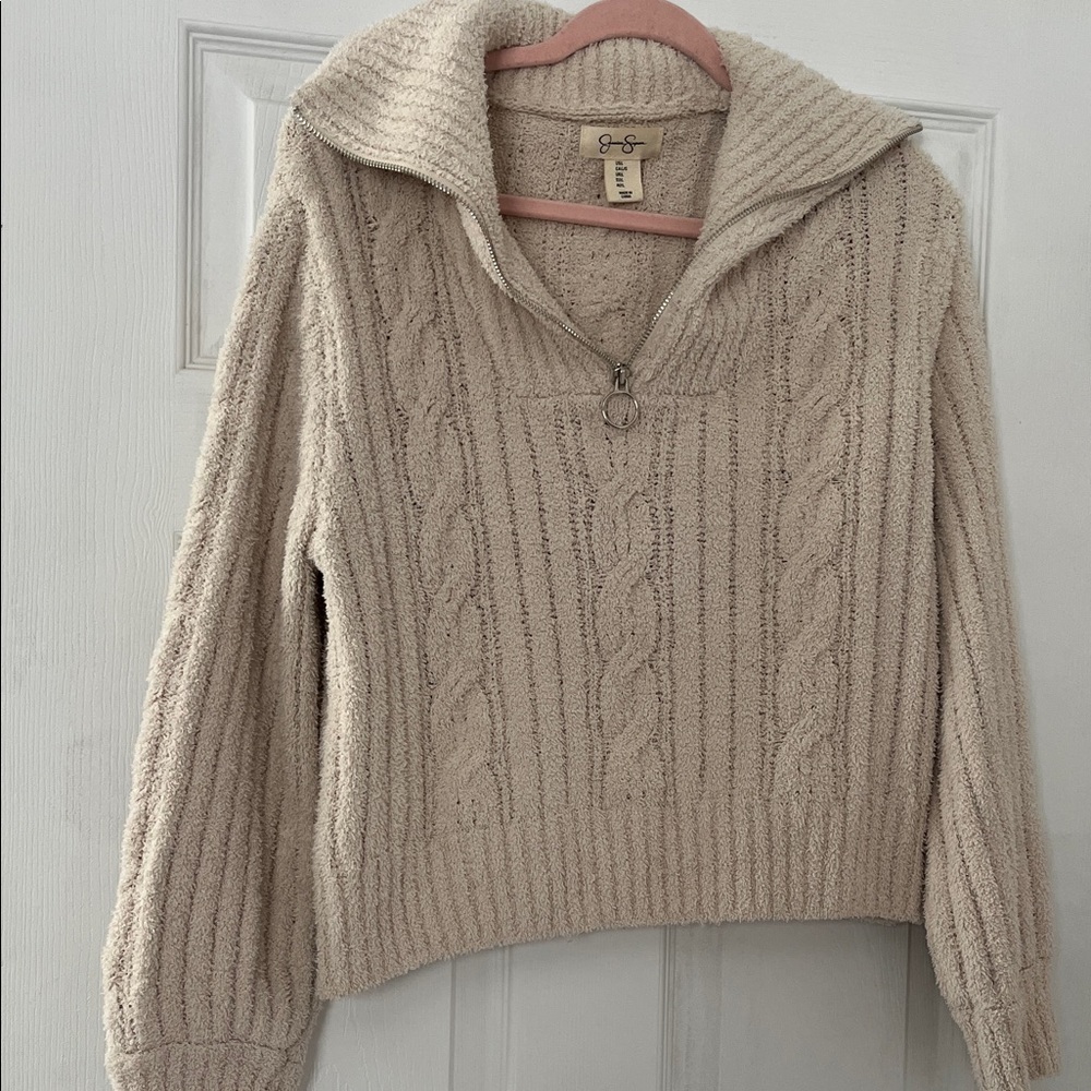 Jessica Simpson Cream Cable Knit Cowl Sweater